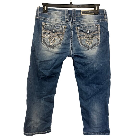 Rock Revival Denim - Rock Revival Capri Jeans Womens Size 30 Cyndee Mid-Rise Blue Distressed Denim